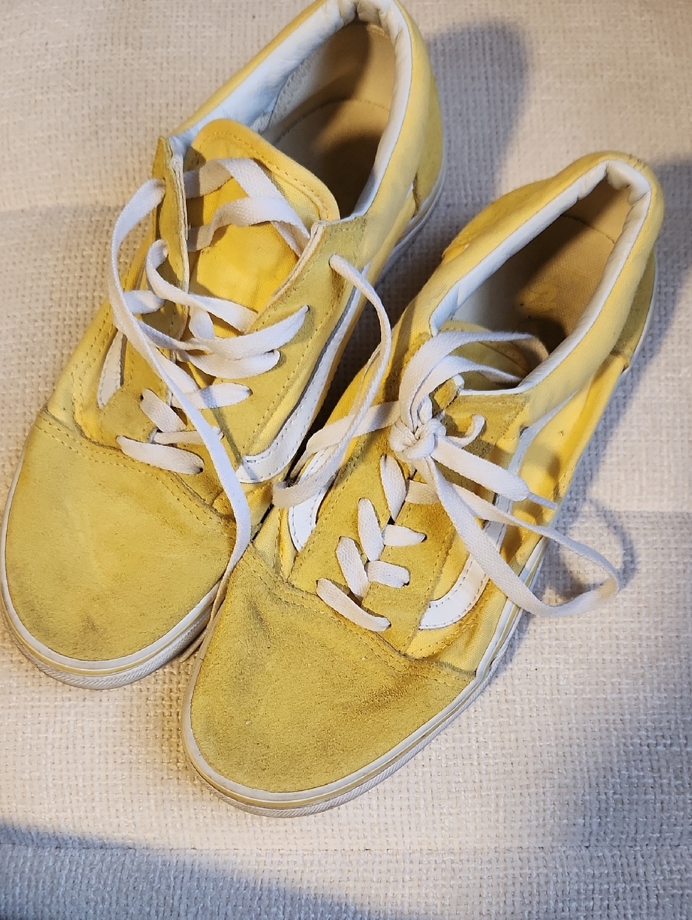 Women's Yellow Suede Low-Top Sneakers with White Stripe